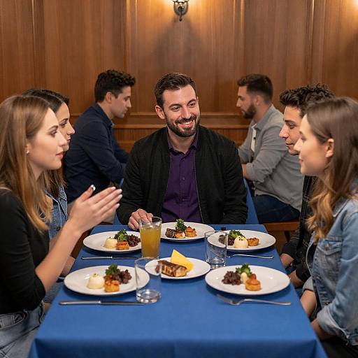 Diverse Group Dining at Restaurant Table
