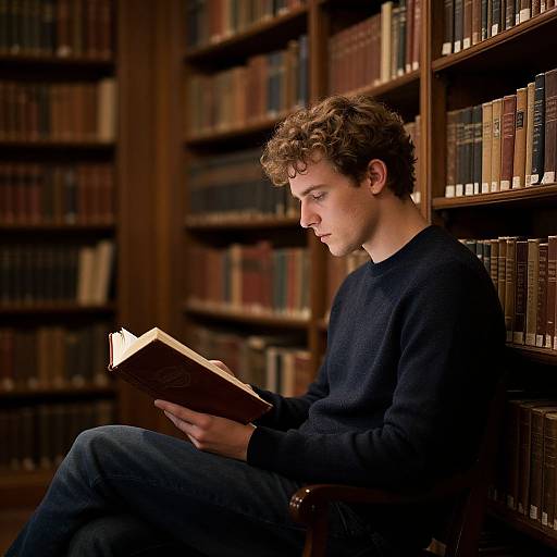 Ivy League Man Reading in Library