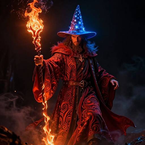 Fiery Wizard with Glowing Staff