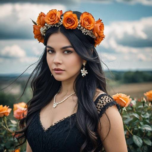 Woman with Orange Rose Crown Outdoors