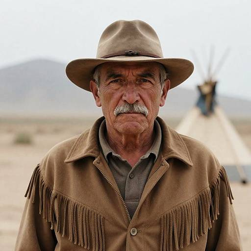 Stern Elder in Desert Landscape