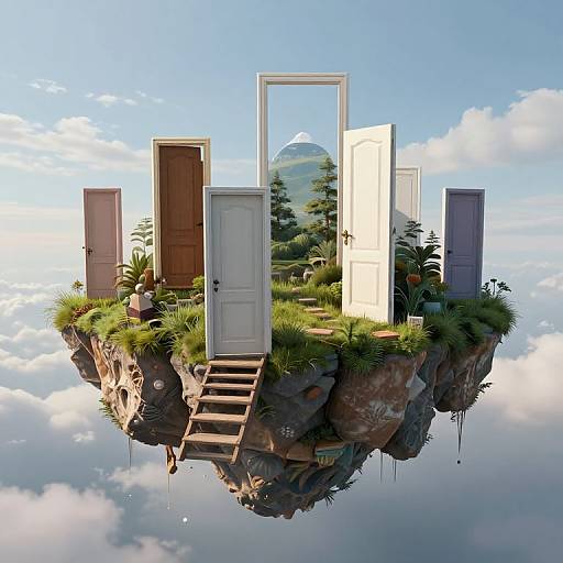 Surreal Floating Island with Doors
