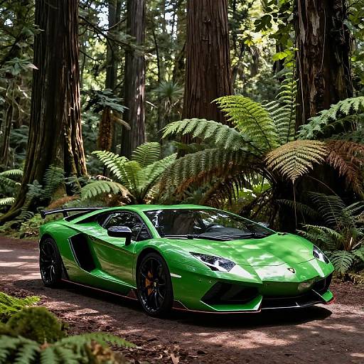 Forest Green Lamborghini in Ancient Woods