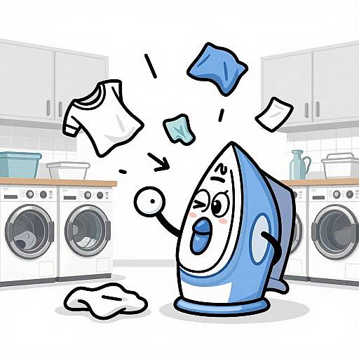 Playful Cartoon Iron in Laundry Studio