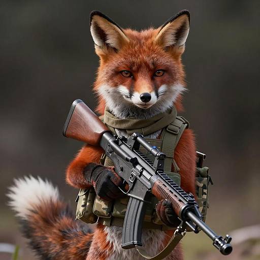 Cinematic Rust-Red Fox with Rifle
