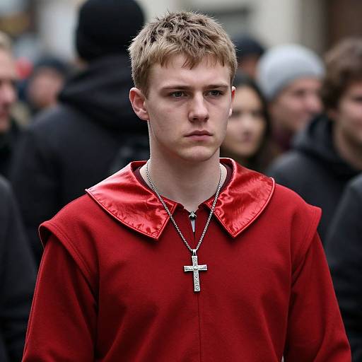 Young Man in Medieval Red Tunic