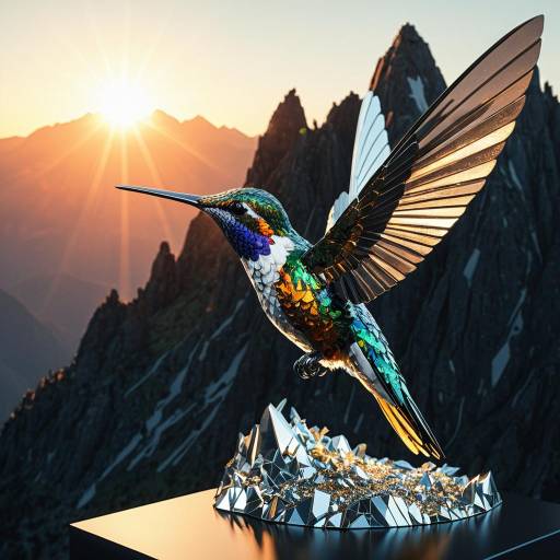 3D Sculpture of Hummingbird at Sunrise