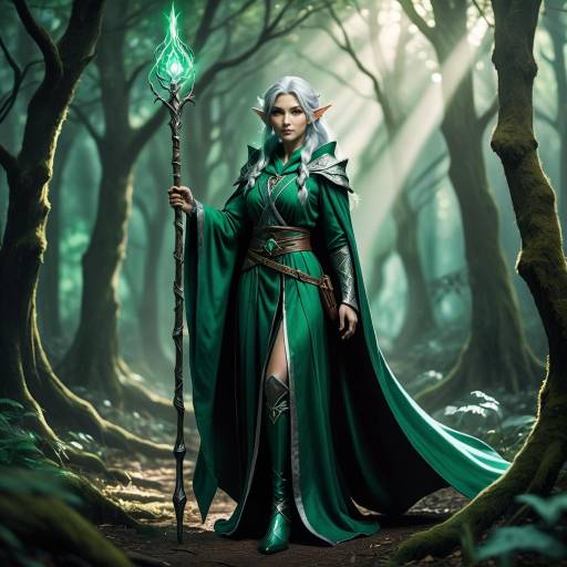 Heroic Female Elf Mage in Enchanted Forest