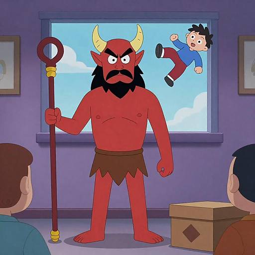 Cartoon Demon in a Colorful Setting