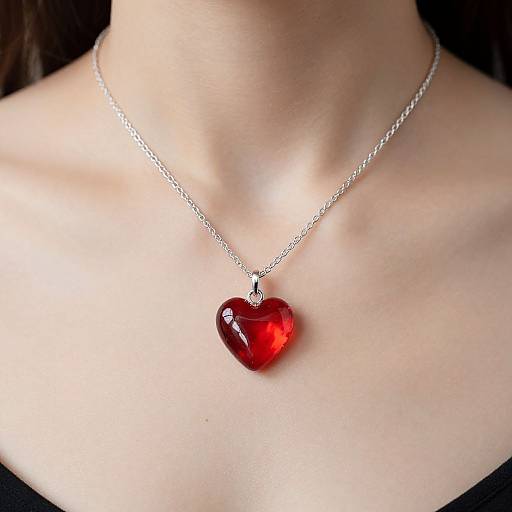 Woman with Red Murano Glass Heart Necklace