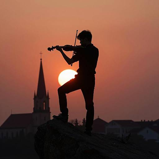 Violinist Silhouette at Sunset