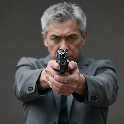 Serious Middle-Aged Man with Handgun