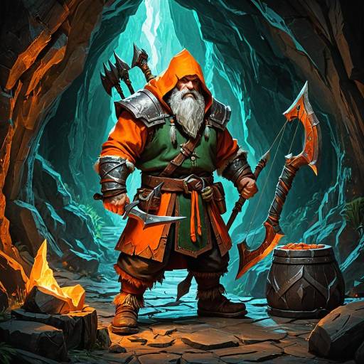 Layered Paper Dwarf Blacksmith in Mystical Cave