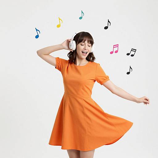 Joyful Woman Dancing with Headphones
