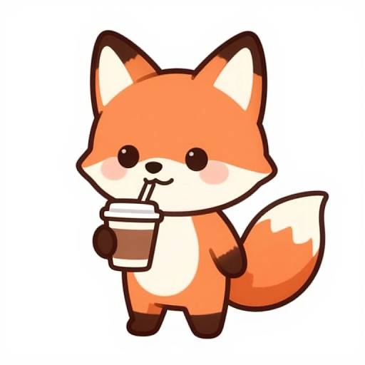 Cute Cartoon Fox with Coffee