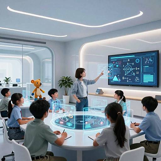 Futuristic Classroom with Holographic Learning