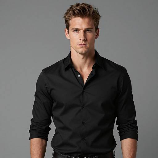 Serious Man in Black Shirt Portrait