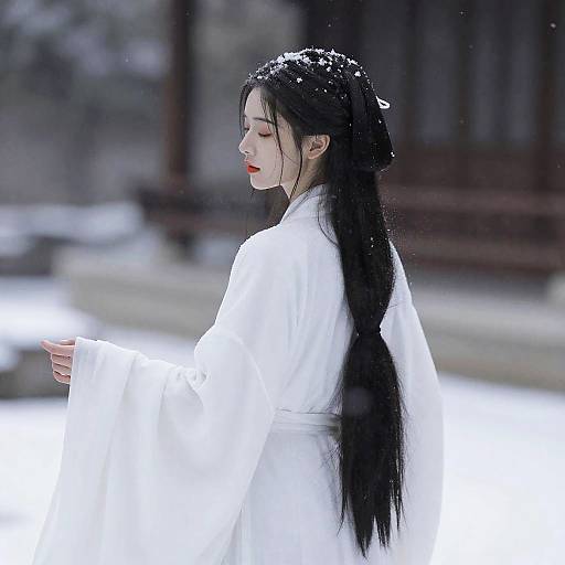 Hanfu Maiden in Snow — Back View