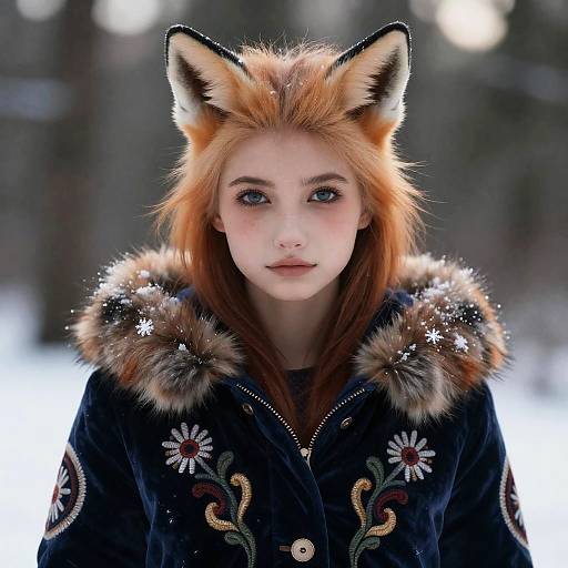 Elegant Foxie European Girl in Winter