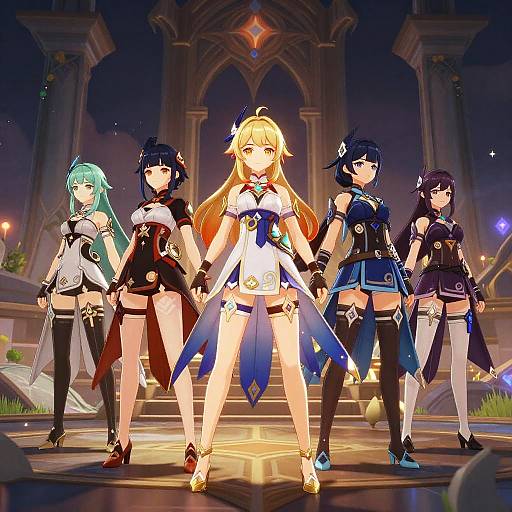 Genshin Girls Amidst Mystical Ruins