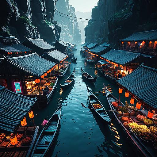 Mystical Floating Market in Cyberpunk Eloria