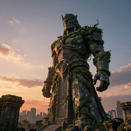 Giant Colossus Over Ancient Cityscape