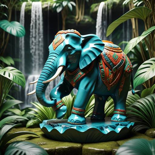 Vibrant 3D Ceramic Elephant in Jungle
