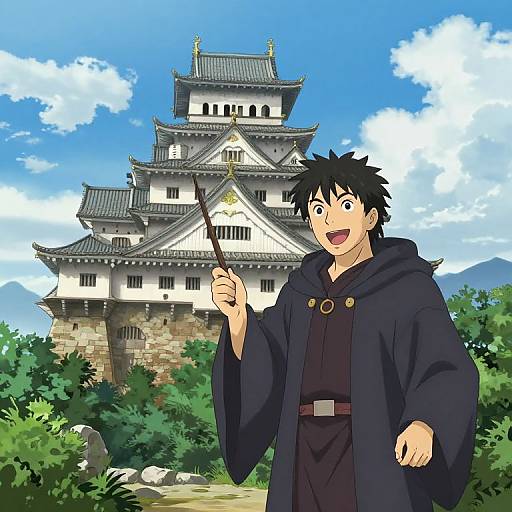 Medieval Castle with Smiling Wizard