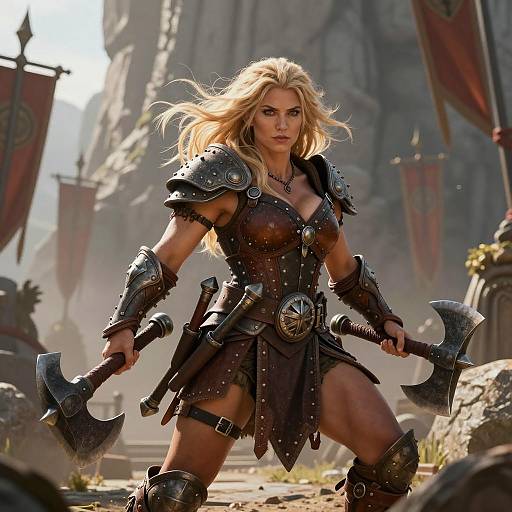 Dynamic Female Dwarf Barbarian Warrior Art