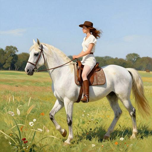 Norman Rockwell Style Woman on Horse