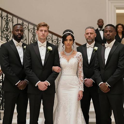 Elegant Wedding Scene with Bride and Groomsmen