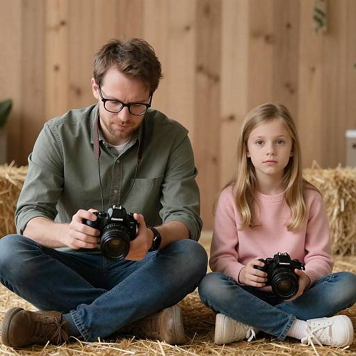Candid Moment: Man and Girl with Cameras