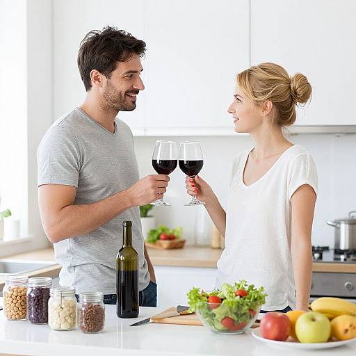 Couple Toasting in Modern Kitchen