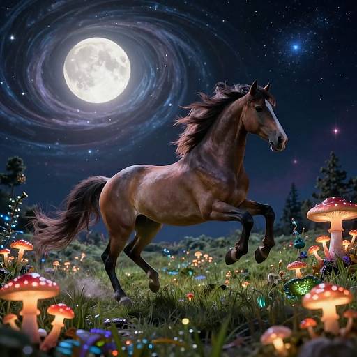 Bioluminescent Horse Under Dual Suns