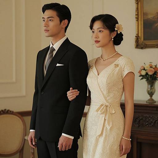 Elegantly Dressed Vintage Couple Indoors
