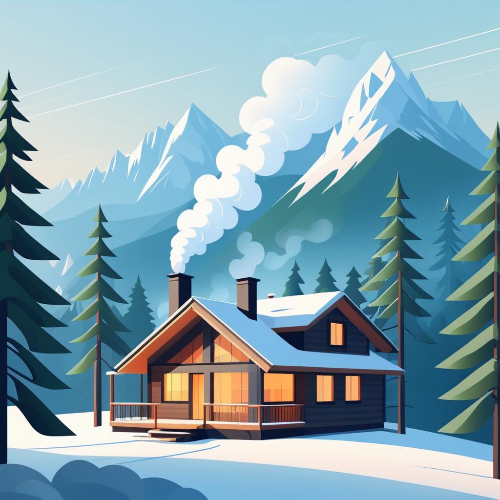 Cozy Mountain Cabin in Flat Design