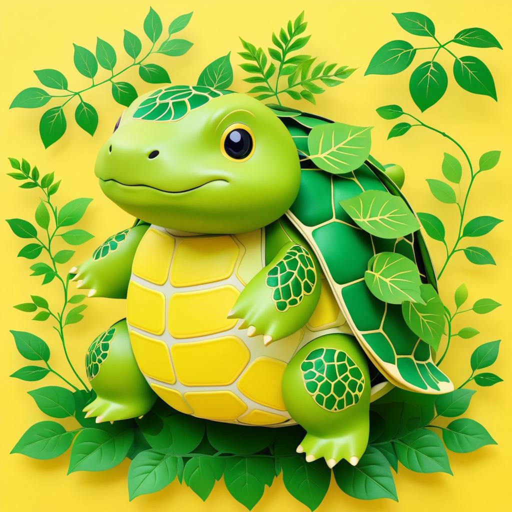 Whimsical Turtle with Leafy Shell Illustration