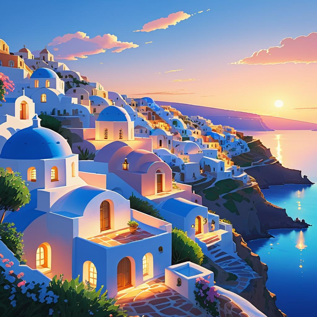 Enchanting Sunset in Santorini Village