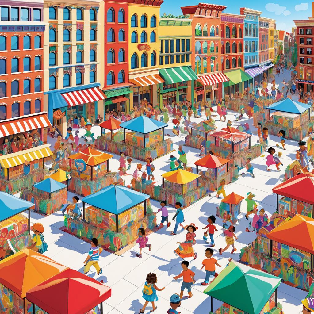 Whimsical Downtown Plaza Adventure Illustration