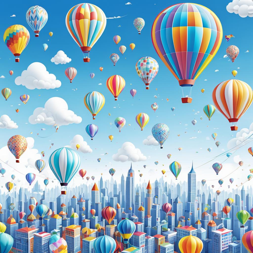 Playful Balloon and Kites Skyline Scene