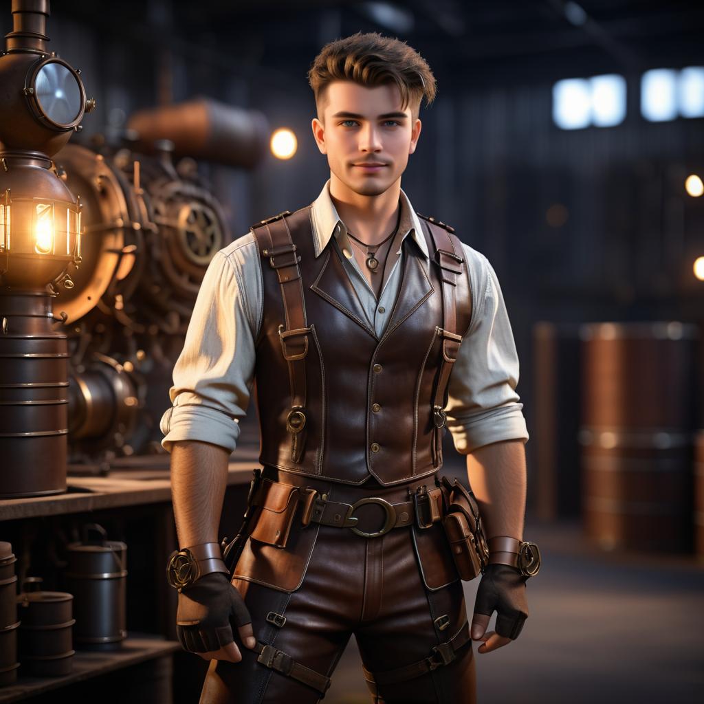 Steampunk Inventor in Industrial Twilight