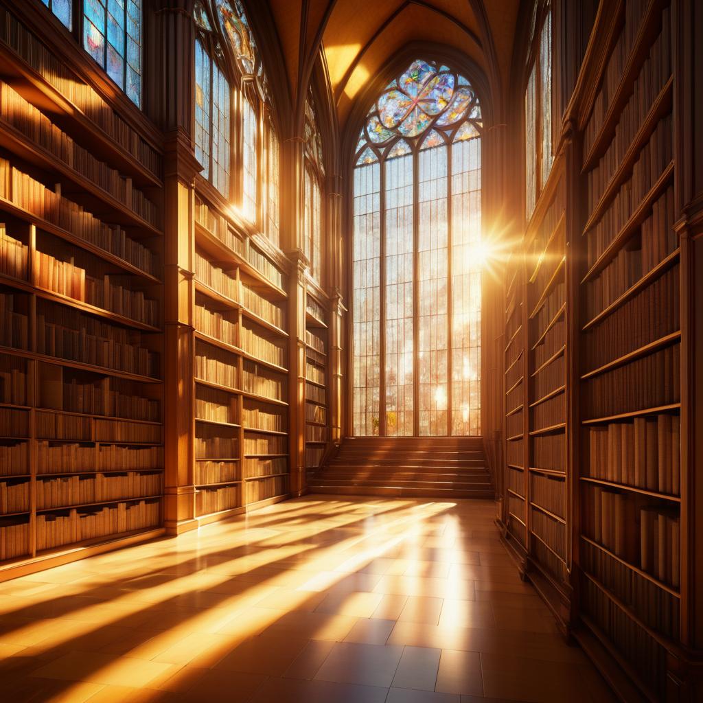 Cinematic Grand Library with Sunlight