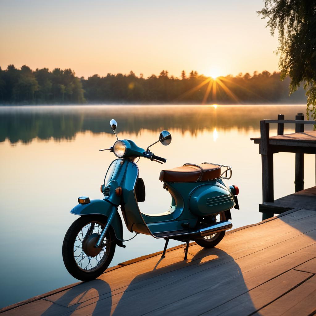 Nostalgic Moped by Serene Lake