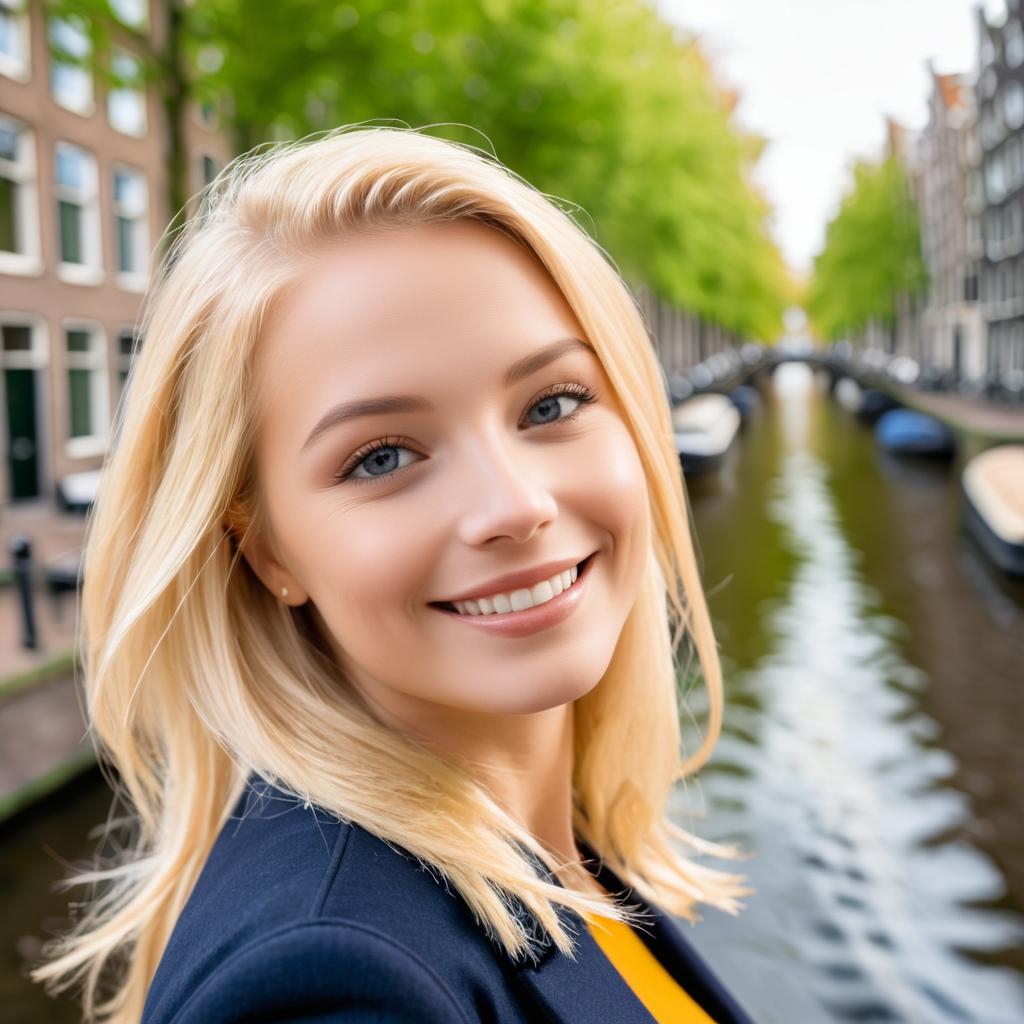 Blonde Woman in Love by Amsterdam Canal