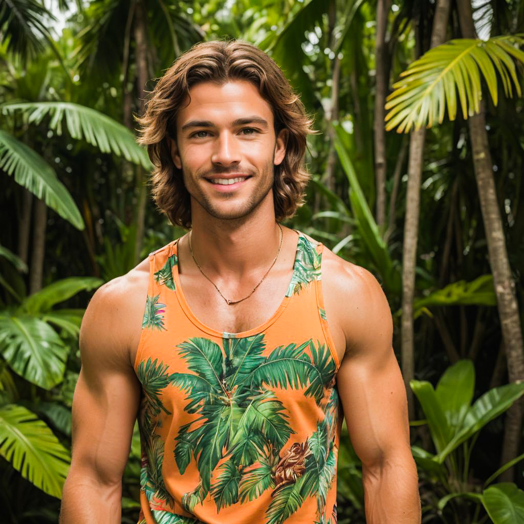 Tropical Photo-Shoot with Grinning Young Man