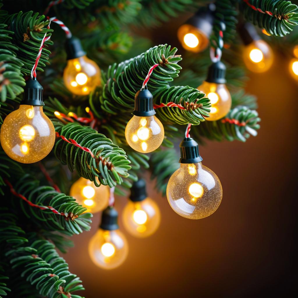 Festive Christmas Lights on Fir Branch