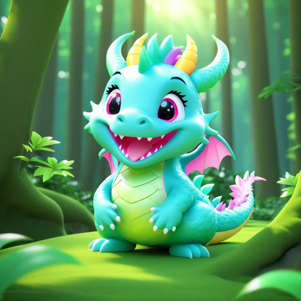 Kawaii Dragon in Enchanted Forest Animation