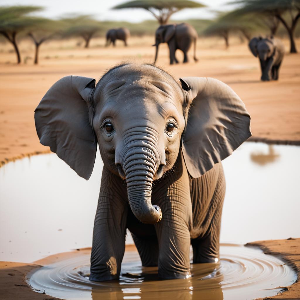 Captivating Baby Elephant at Waterhole