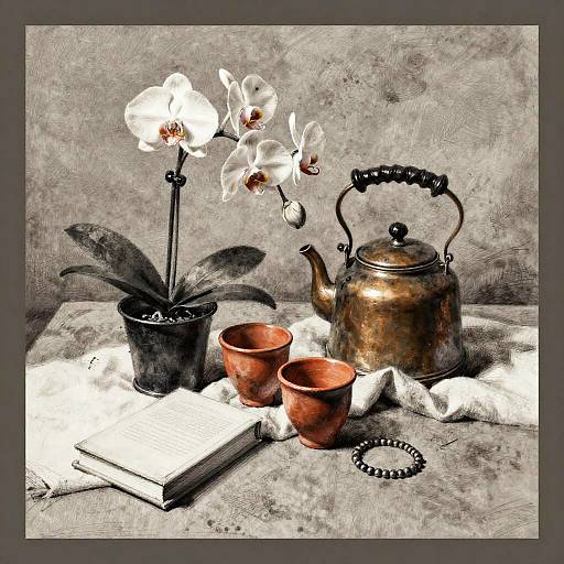 Charcoal Sketch of Cozy Still Life