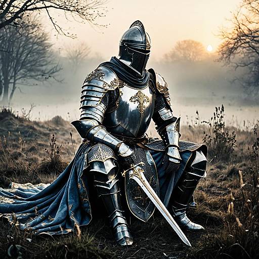 Noble Knight in Ornate Armor at Dawn